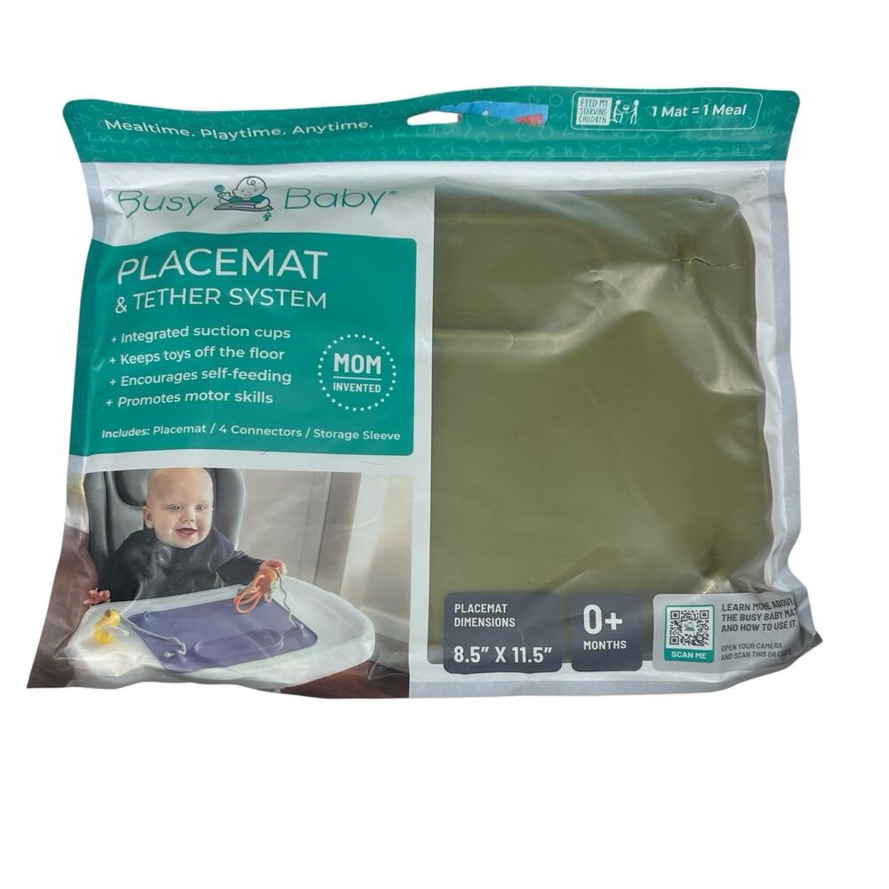 Busy Baby Placemat‎ & Tether System Mealtime Mat Playtime Toys Suction Green NEW